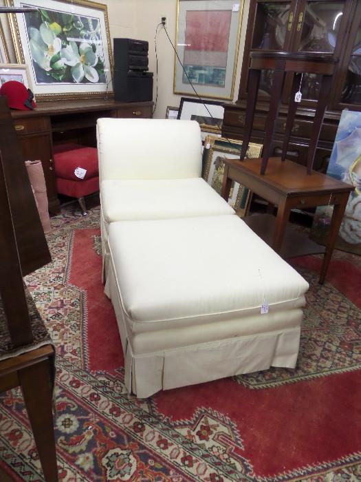cream upholstered chair & ottoman 