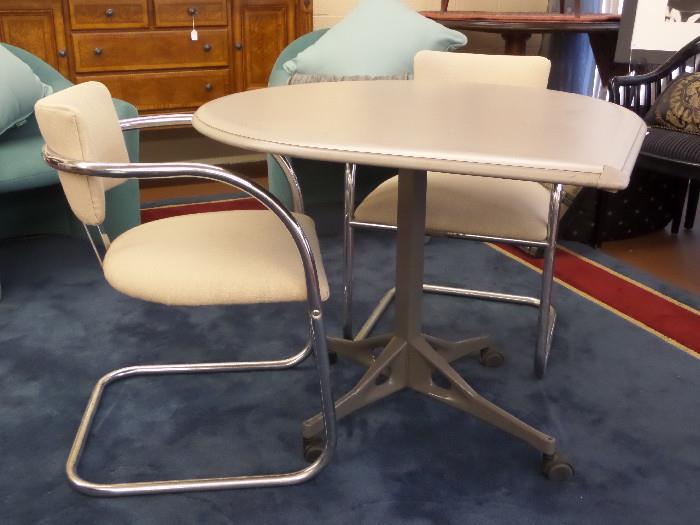 1930's original Art Deco chrome chairs 100% wool & Herman Miller leather top tear drop table - items can be sold seperatly