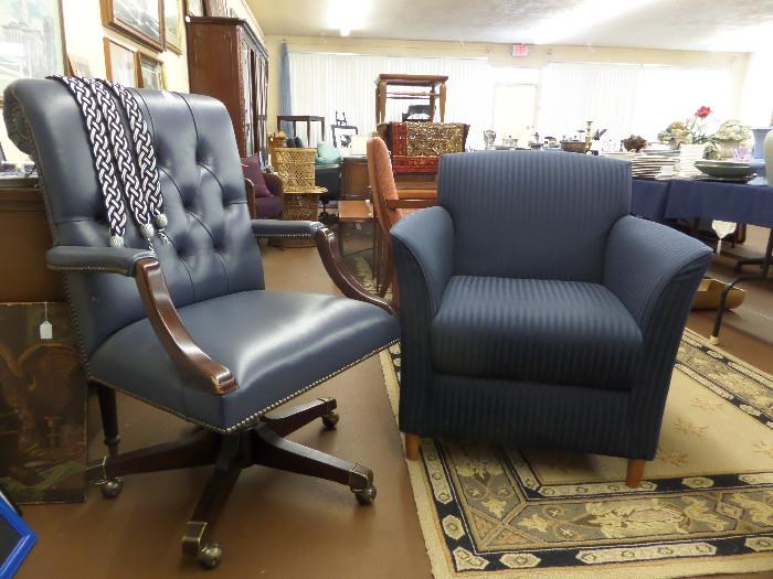 Blue Leather Executive chair - navy blue stripe Bernhardt chair 