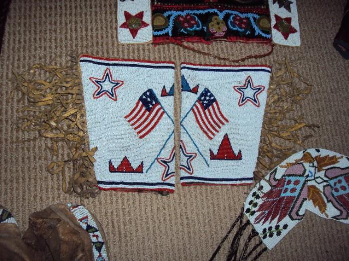 Native American Indian bead work cuffs with American Flag