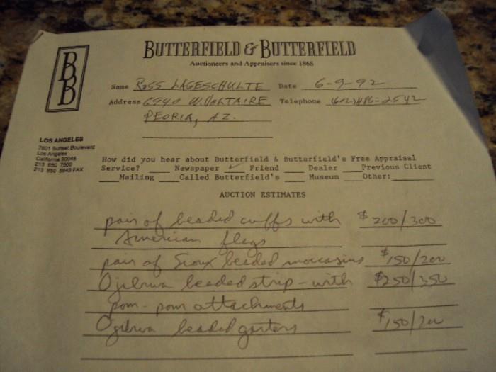 Butterfield & Butterfield auction estimates of 4 of the items to be auctioned from 23 years ago. 