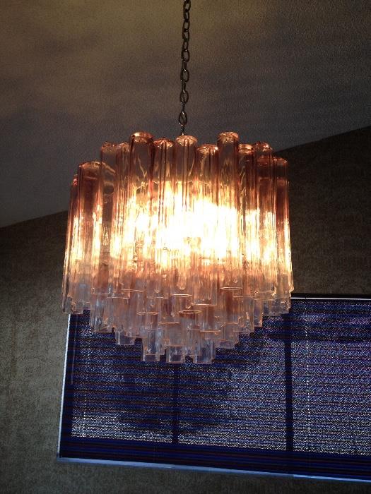 Mid-Century Glass chandelier - violet and clear Venetian glass tubes - large sized chandelier