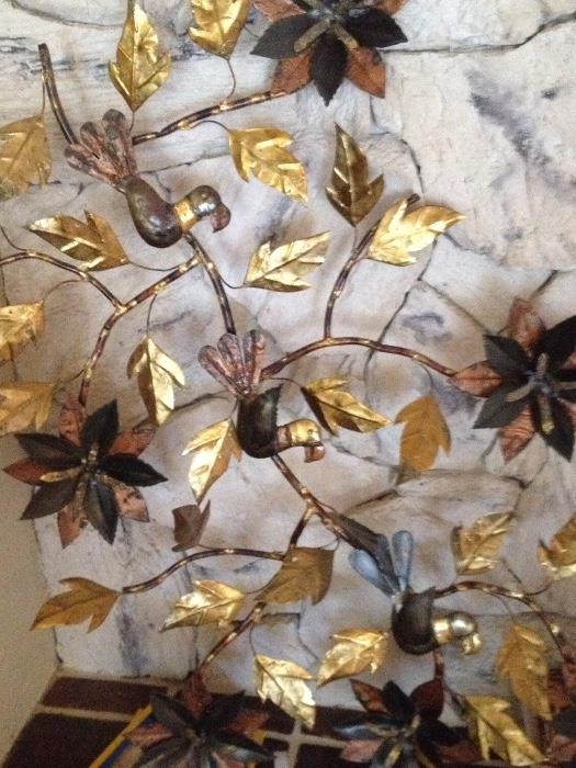 Brass wall art - birds and leaves