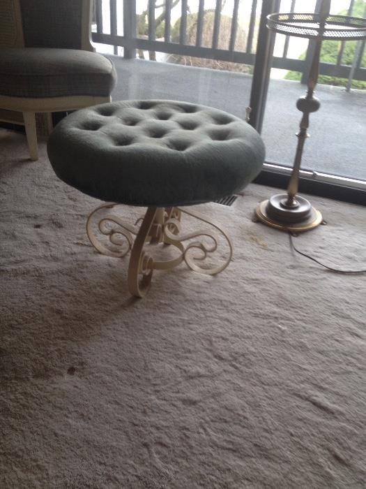 Wrought iron stool w velvet tufted top