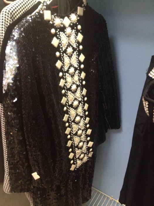 Sequin, leather and beaded top
