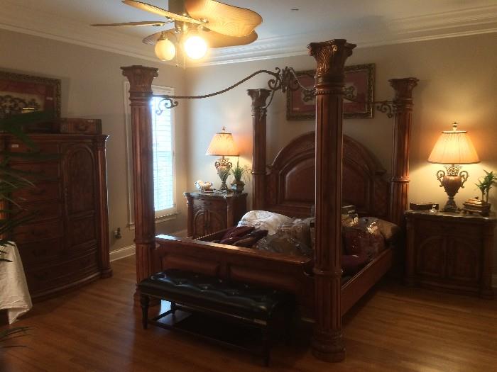 Michael Amini designed bedroom suit. Kingsize bed dresser, armoir and 2 night stands