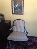 Decorative Floral Painting and Beautiful Beige, Wide Armchair