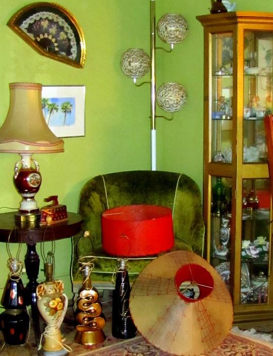 Curio Cabinet & Vintage Lamps
