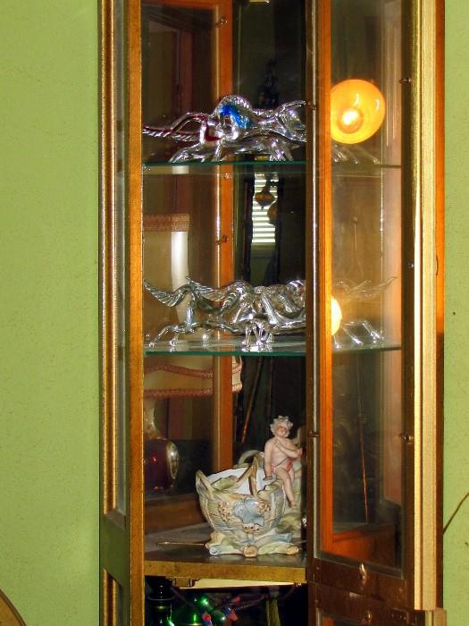 Curio Cabinet with Glass Horses