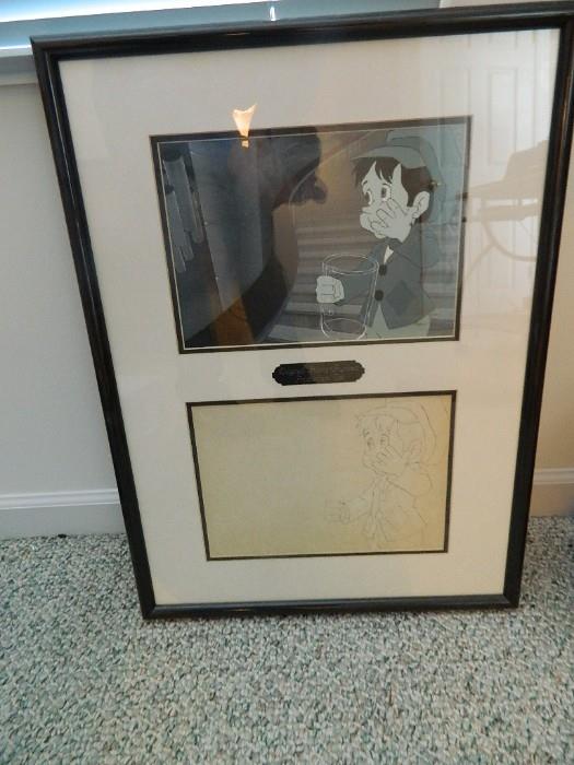 Pinocchio drawing with hand painted production cel