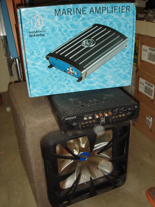 Kicker KX800.4 amp and woofer, Bose amplifier, Memphis Marine amp new in the box