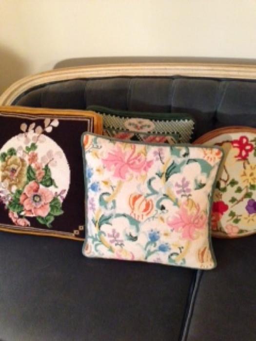 Some of the handmade needlepoint pillows, butler pulls and other items throughout the home.
