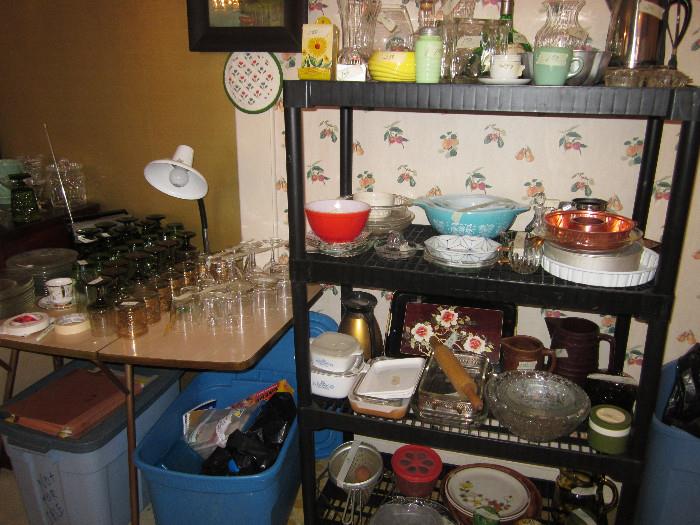 Kitchen items, glassware.