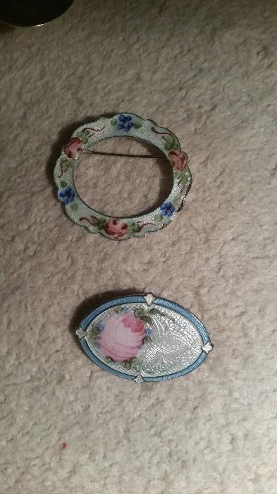 Sterling and enamel brooches