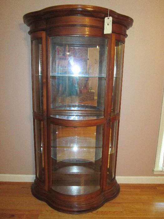 Curved glass display cabinet