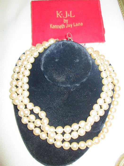Kenneth J. Lane 3 strand pearl necklace