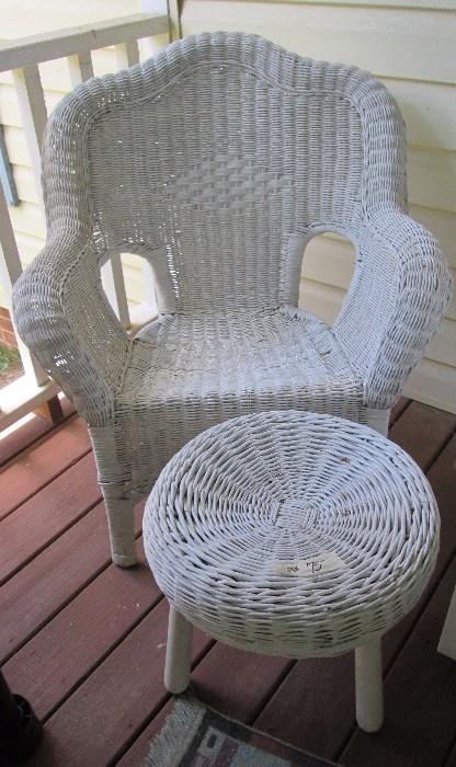 Wicker chair & stool