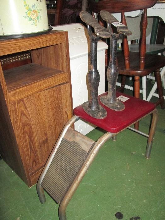 Vintage pair of shoe shine foot rests, shoe salesman's bench/foot rest