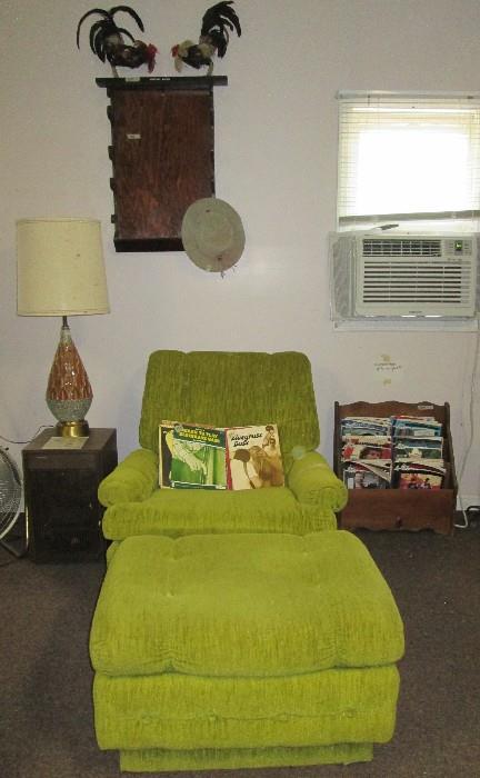 Retro lime green chair with ottoman