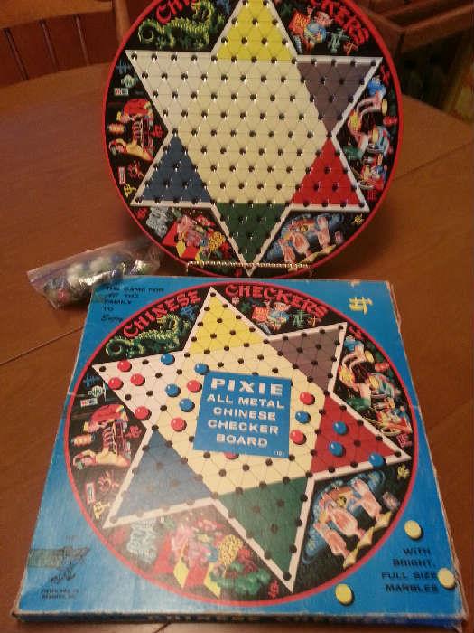Pixie All Metal Chinese Checker Board with marbles and box