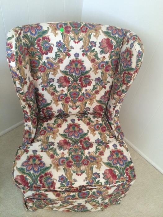 This chair has a slipcover, but I like the floral underneath