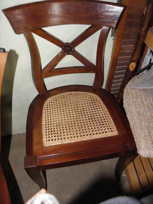 three cane bottom chairs, one needs a new seat