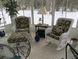 Wicker chair and rocker with indoor- outdoor cushions