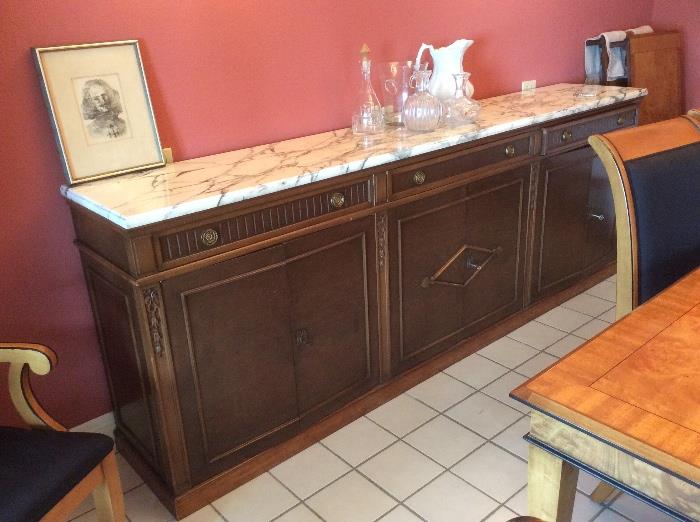 French style marble top sideboard 8' L