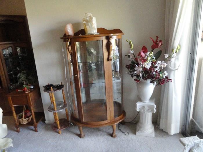Blonde Oak Claw Ball Footed Curio Cabinet