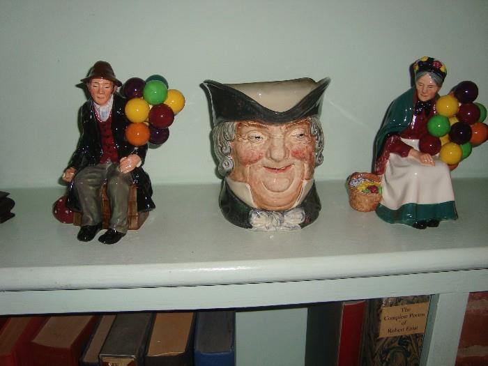 Royal Doulton figurines and Toby pitcher.