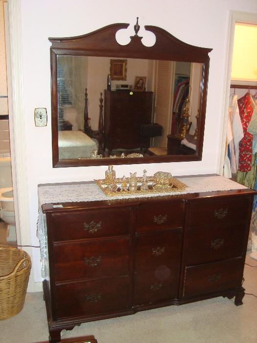 Solid mahogany dresser and mirror.
