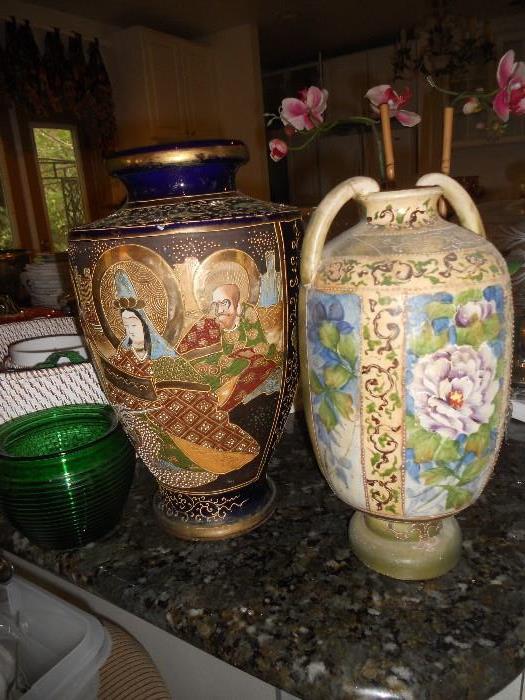 Made in Japan Asian motif vase - the other vase is badly repaired