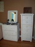 Wicker Nightstand - Wicker Lingerie Chest - Wicker Mirror - Wall Sconces..