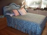 Full Size Bed with Upholstered Headboard, Matching Bedspread and Bed Ruffle