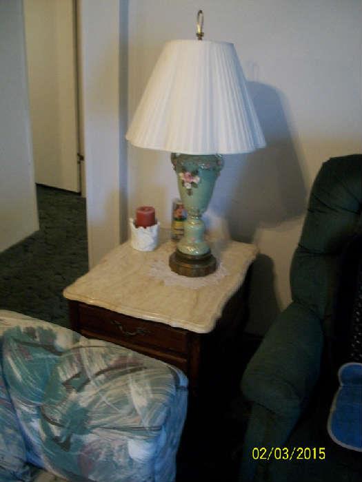 Vintage lamp and 2nd marble topped end table