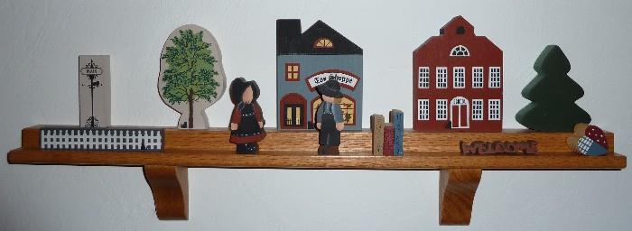 Hand Carved & Painted Wooden Figurines/ Wall Shelf