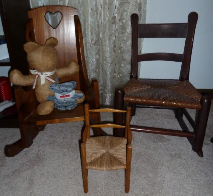 Child/Doll Rocking Chairs, Straw Seat Doll Chair