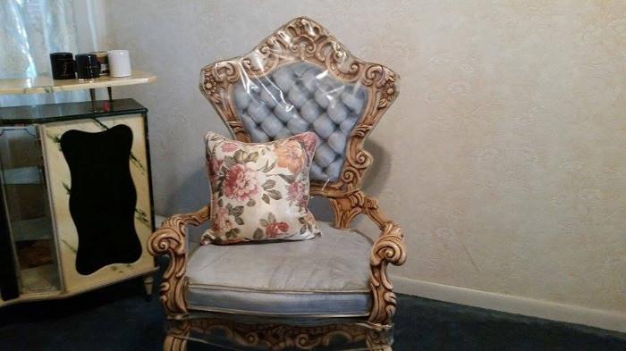 2 Powder Blue Roma style chairs that match a settee loveseat.