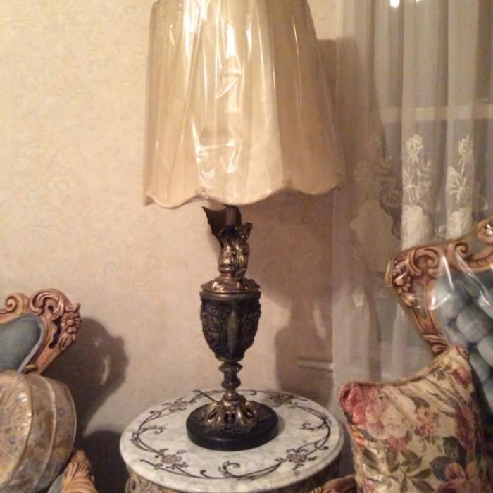 Pewter lamp with shade