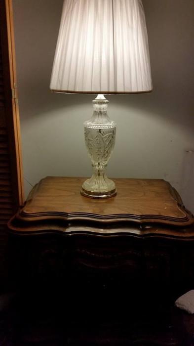 Night table with crystal lamp and shade