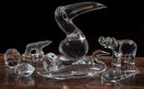 Crystal animal figurines, including Baccarat, Steuben, Murano, Daum.