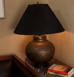 Persian style hammered copper lamp. 14 diameter, 30 tall with the shade