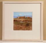Watercolor and Guache Original painting by Tom Perkinson. Santa Fe, NM scene measures 21.5x 21.5 framed. Image alone is 10"x10"