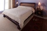 King size Bahia platform bed from Brasil, purchased at Gabberts (Model BD041-01). Mariella Chatham and Wells mattress. Two end tables that open with storage inside and two table lamps.