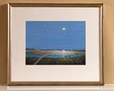 Frank McCoy Original framed watercolor, "New England Seashore at Night" 9x12 image, 16x19 framed