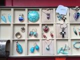 silver and turquoise jewelry, some made by BARSE