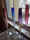 Set of contemporary decorative art glass bud vases . Made in Seattle and signed by artist 1995