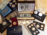 Moscow 1979-1980 Olympic silver coins (5 and 10 Rouble), Canadian GOLD 5 dollar coin, US Silver Proof sets , 2 dollar bill etc...