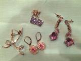 Ceylon sapphire, Pink sapphire and diamond, Fancy cut amethyst and spiral diamond and gold earrings. 