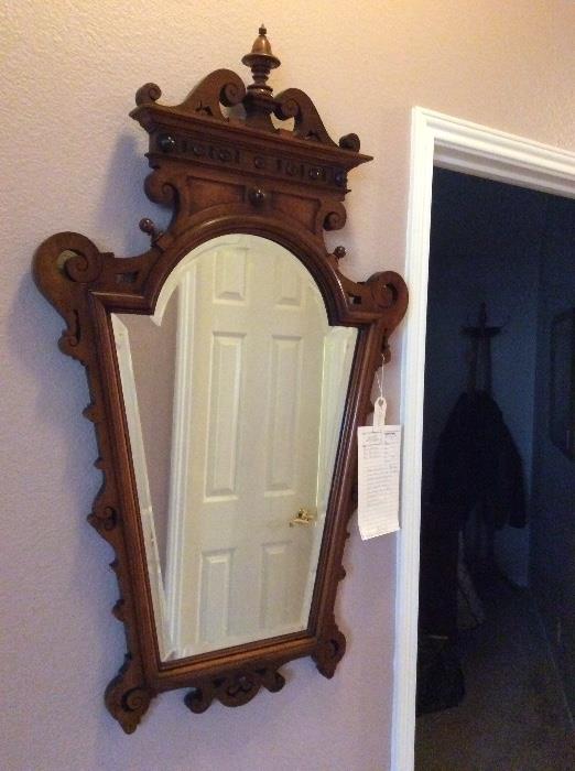 Henry II circa 1880 beveled wall walnut mirror 